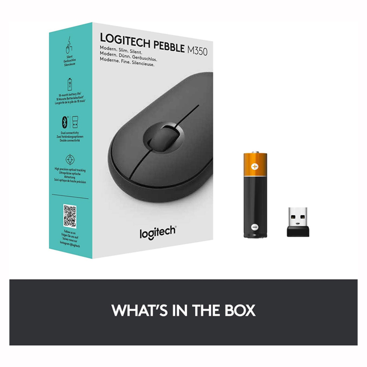 Logitech Pebble Wireless Mouse with Bluetooth or 2.4 GHz Receiver, Silent, Slim Computer Mouse with Quiet Clicks, for Laptop/Notebook/iPad/PC/Mac/Chromebook – Graphite
